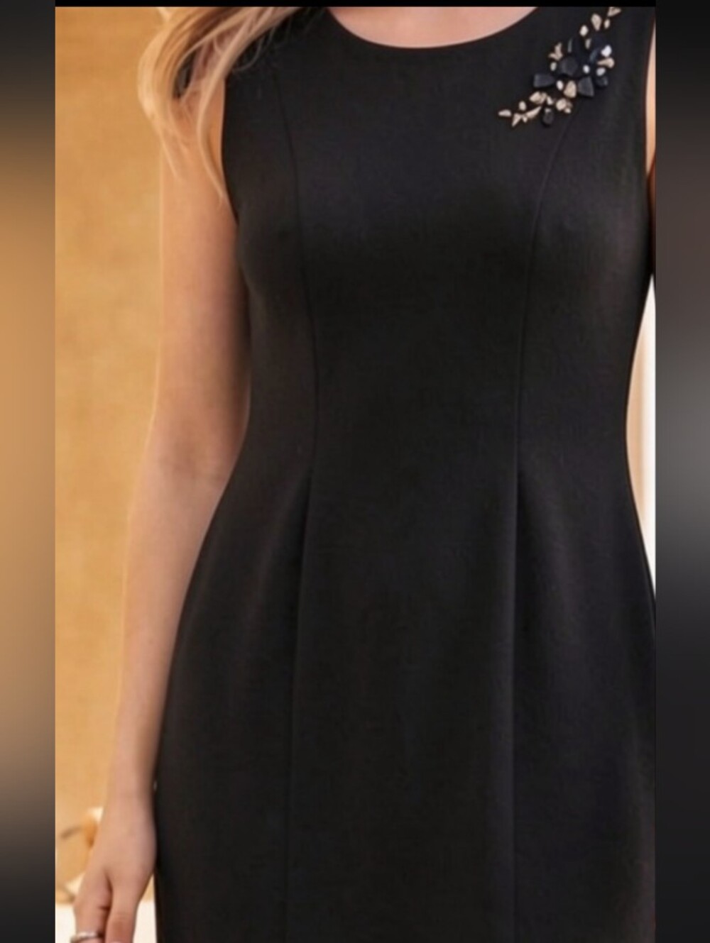 Evan Picone Black Sleeveless Sheath Dress with Beaded Shoulder. NWOT. Size 2P